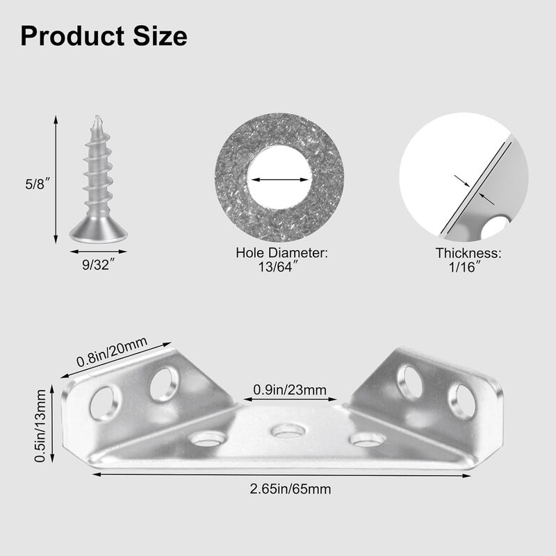 VEESON 12 Pack Universal Stainless Steel Furniture Corner Connectors with Screws – Heavy Duty Triangular Brackets for Wood Furniture, Cabinets, Tables, Chairs, Drawers, and Shelving 84 Screws - Image 2